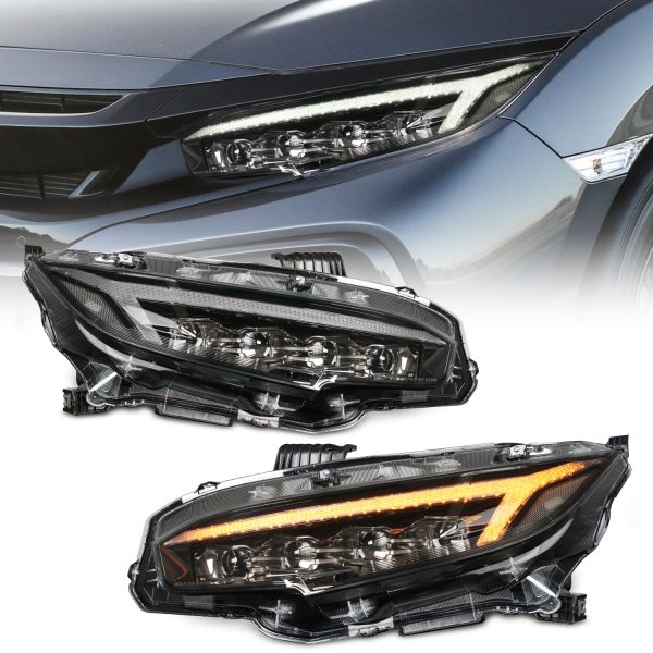 Tri-LED Projector LED Dynamic Headlights for 16-21 Honda Civic FK7 FK8 FC1 Head lights
