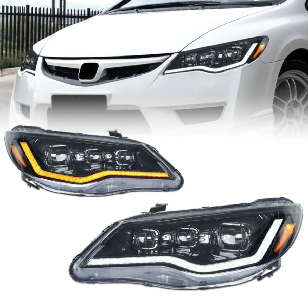 Tri-LED Projector LED Dynamic Headlights for 06-12 Honda Civic FD2 Head lights