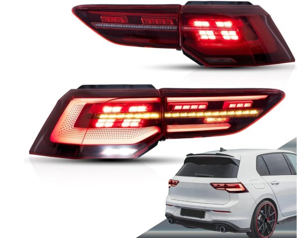 MK8 R Style Red LED Dynamic Tail lights for 2021-2024 VW Golf 8 VIII taillights