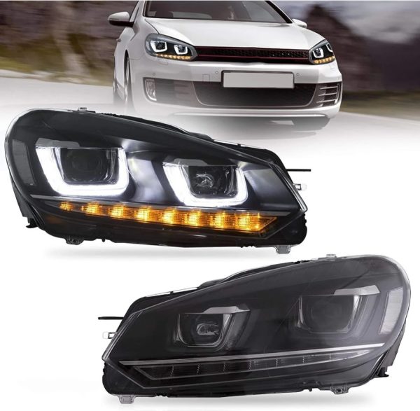 DRL Sequential LED Headlights For 2008-2014 Volkswagen VW Golf 6 Mk6 GTI TDI