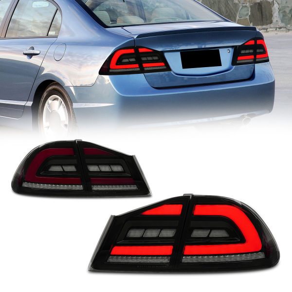 Smoke Red LED Sequential Taillights for 05-12 Honda Civic FD2 FD1 FD3 tail lights