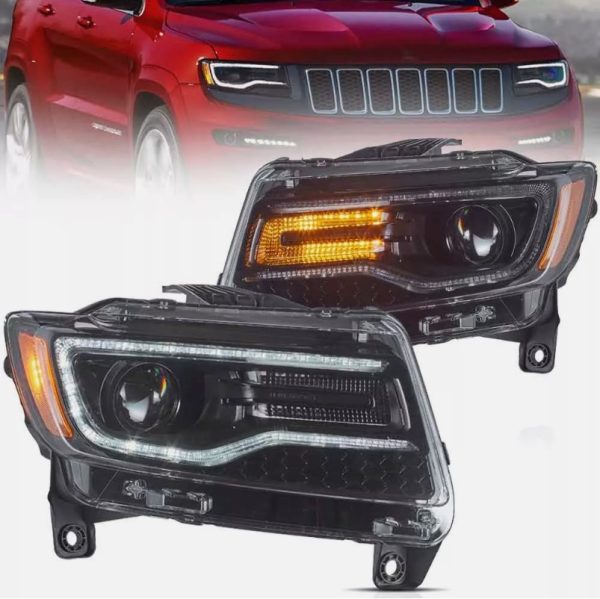 LED DRL Projector Headlights for 14-22 Jeep Grand Cherokee W/Blue DRL Animation