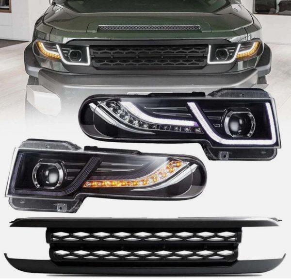 DRL LED Projector Headlights W/ Black Grille for 07-15 Toyota Fj Cruiser