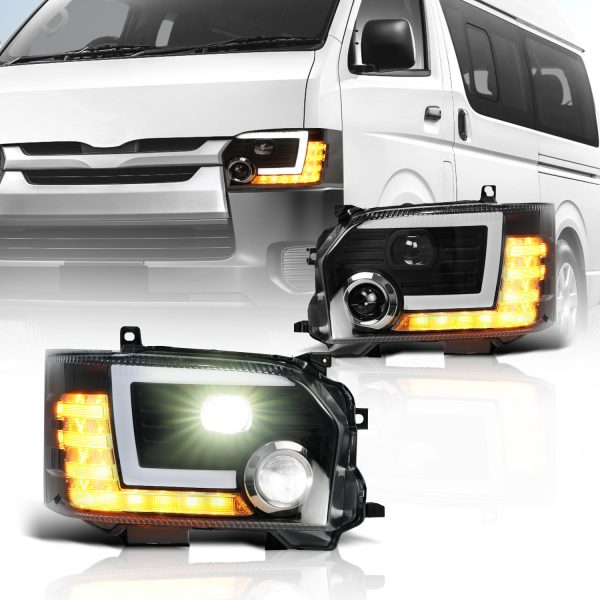 Built-in Dual LED Projector Headlights Dynamic Indicator for 14-18 Toyota Hiace head lights