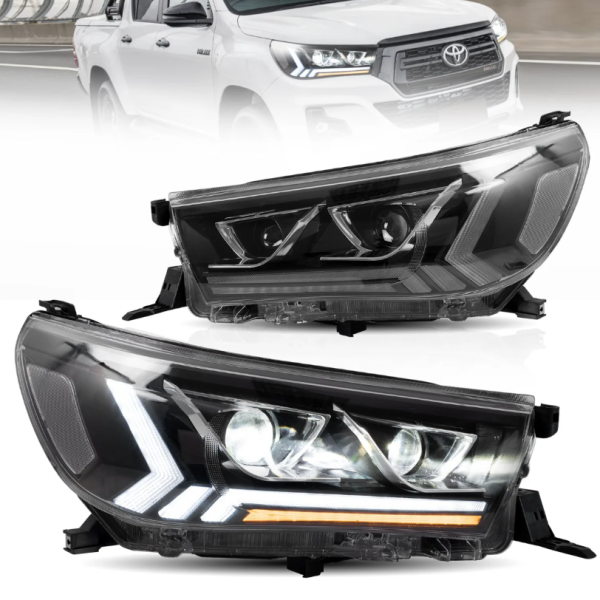 Black LED Projector Headlights Dynamic Indicators for 2015-2020 TOYOTA HILUX REVO Head lights