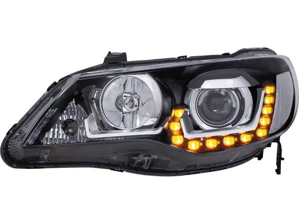Black Projector Headlights with Sequential LED DRL for 06-12 Honda Civic FD1 FD2 FD3