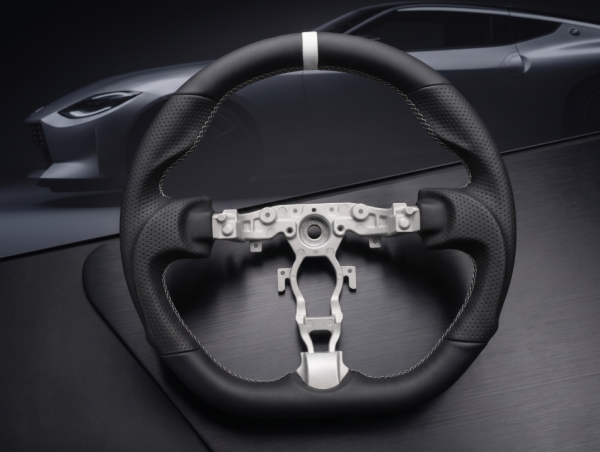 Premium Flat-Bottom Nappa Leather Steering Wheel for Nissan 370Z (Z34) | White Stitching & Stripe