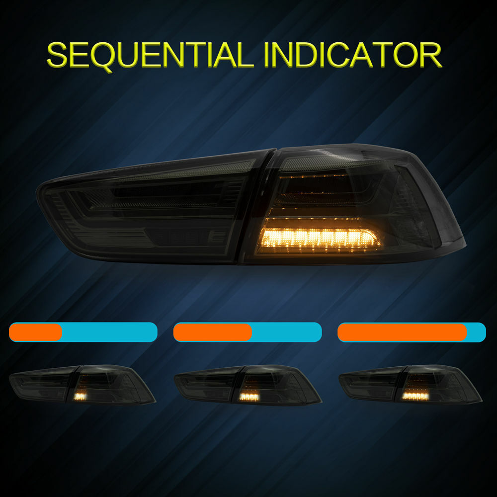VLAND Smoked LED Tail Lights For 2008-2019 20 Mitsubishi Lancer Start-up Animation