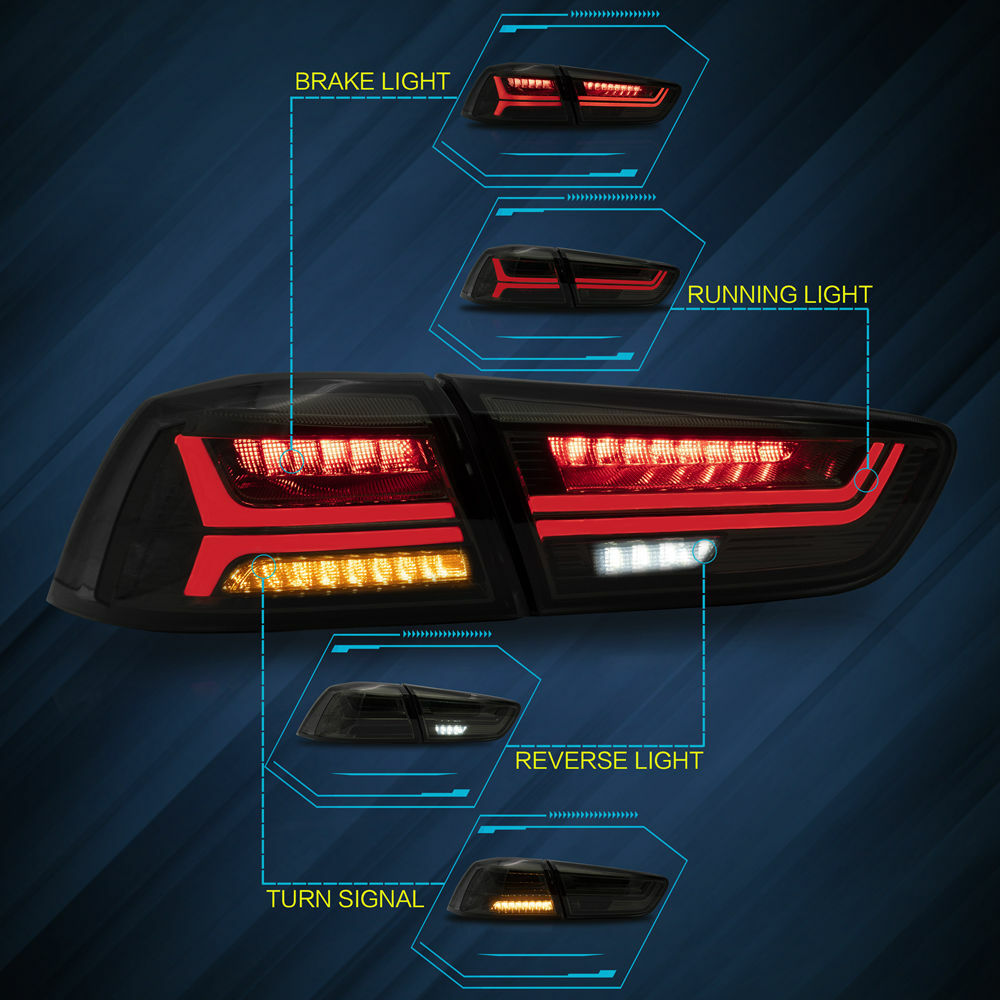 VLAND Smoked LED Tail Lights For 2008-2019 20 Mitsubishi Lancer Start-up Animation