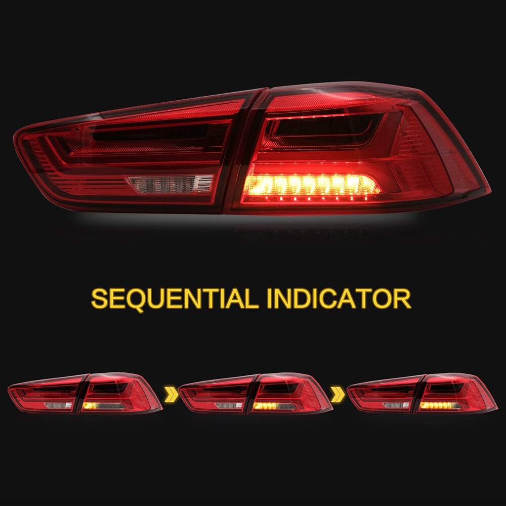 VLAND Red LED Tail Lights for Mitsubishi Lancer CJ/CF & EVO X 2008–2020 Start-up animation