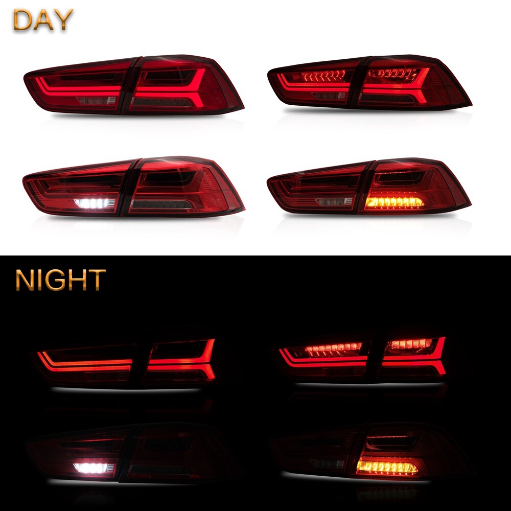 VLAND Red LED Tail Lights for Mitsubishi Lancer CJ/CF & EVO X 2008–2020 Start-up animation