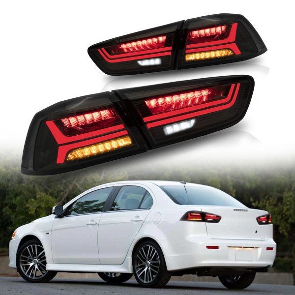 VLAND Smoked LED Tail Lights For 2008-2019 20 Mitsubishi Lancer Start-up Animation