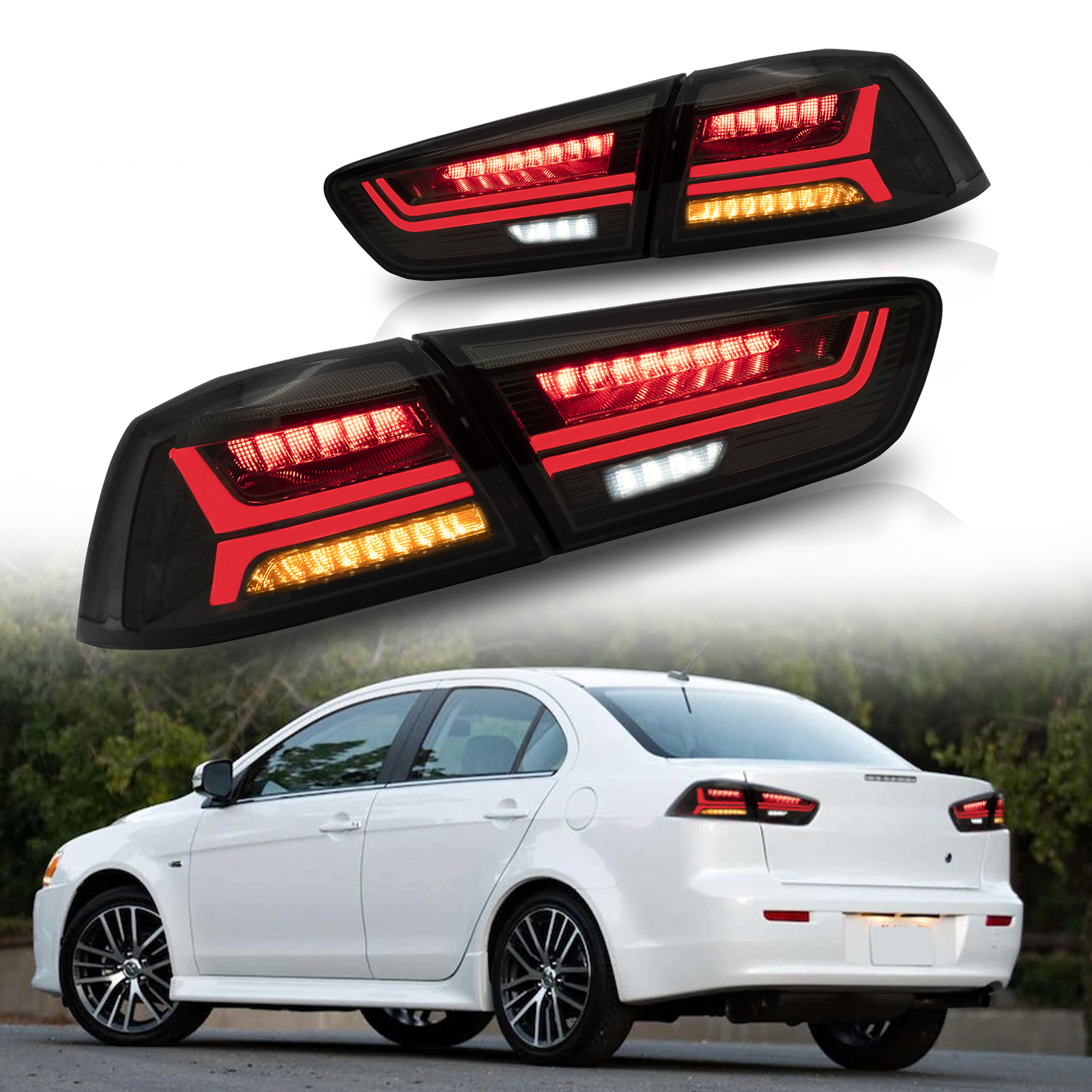 VLAND Smoked LED Tail Lights For 2008-2019 20 Mitsubishi Lancer Start-up Animation