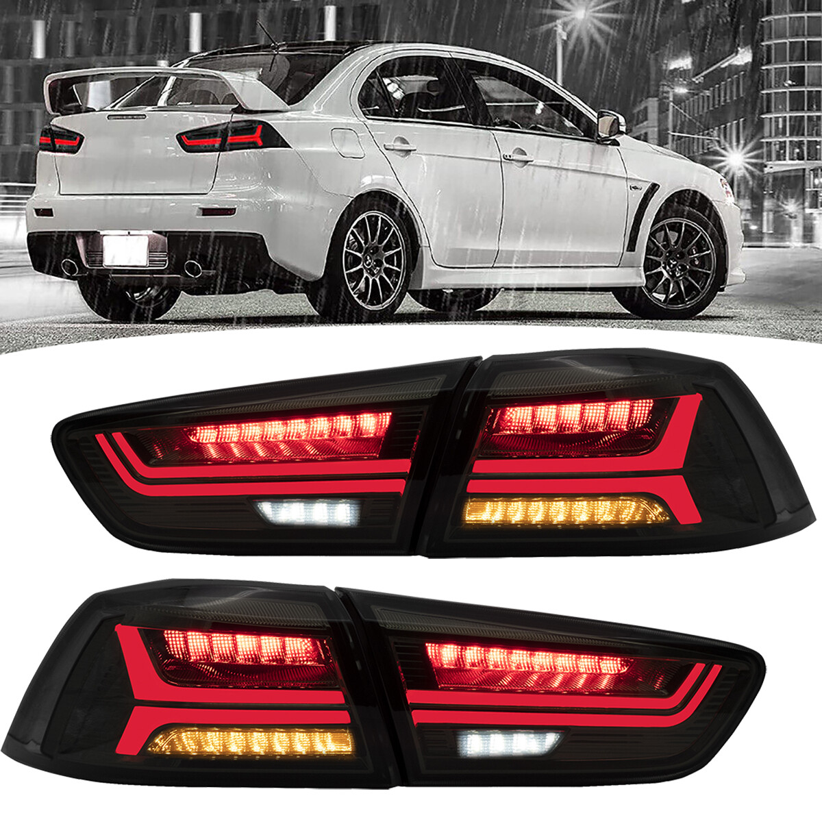 VLAND Smoked LED Tail Lights For 2008-2019 20 Mitsubishi Lancer Start-up Animation
