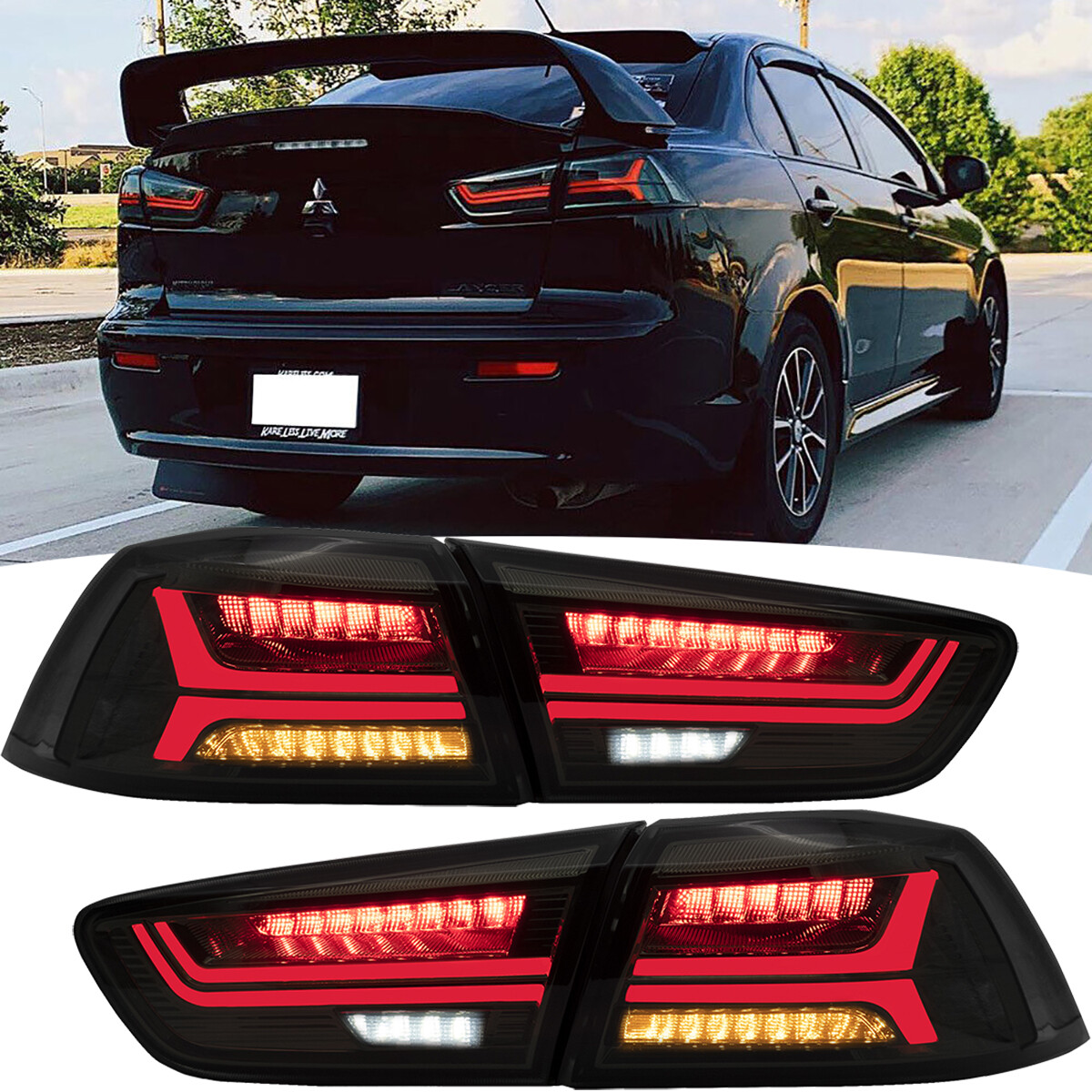 VLAND Smoked LED Tail Lights For 2008-2019 20 Mitsubishi Lancer Start-up Animation
