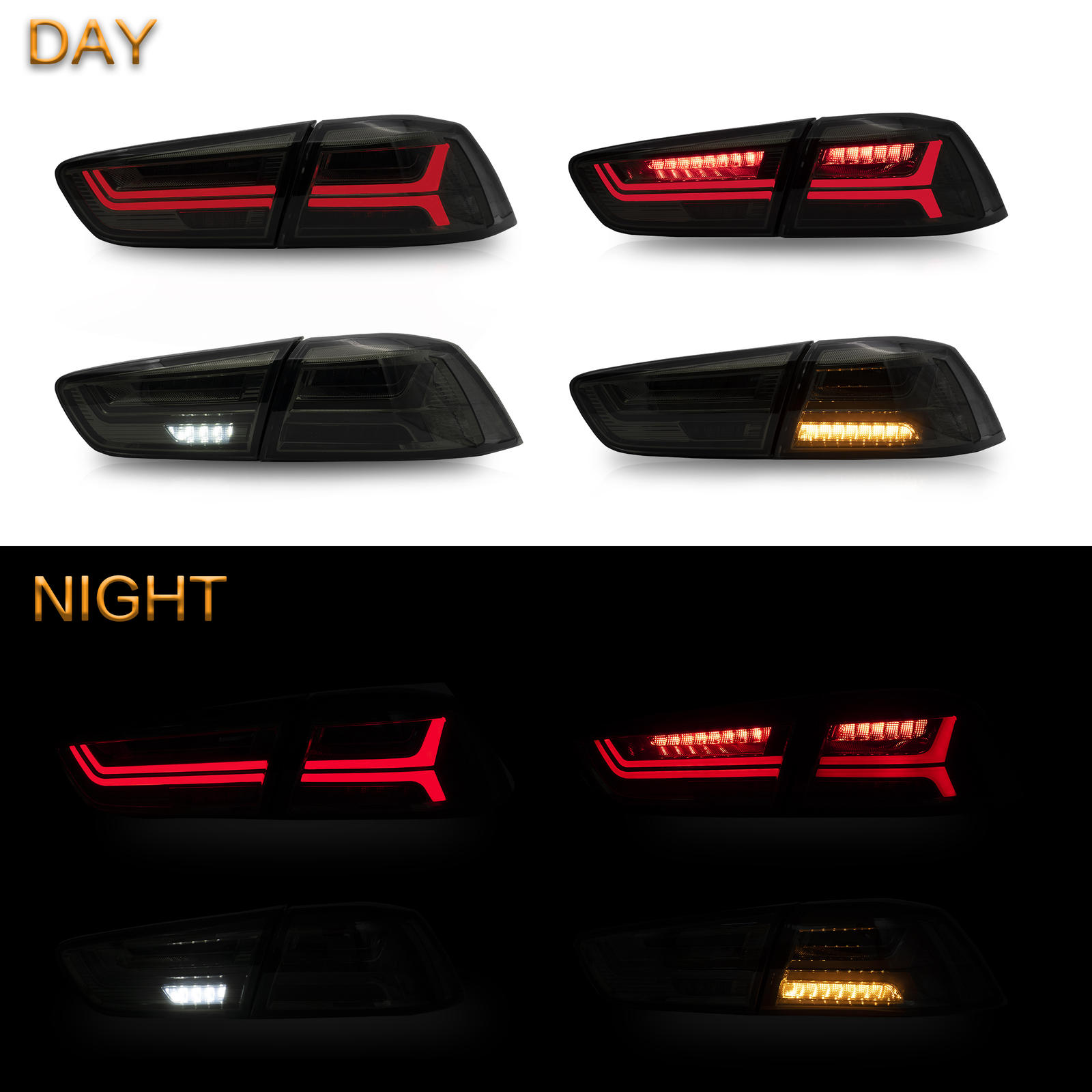 VLAND Smoked LED Tail Lights For 2008-2019 20 Mitsubishi Lancer Start-up Animation