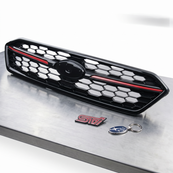 JDM Style Gloss Black Honeycomb Front Grille (Red Accent) for 18-21 Subaru WRX STI VA